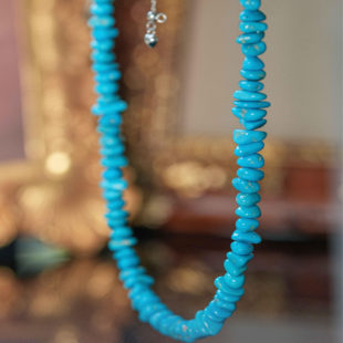 大号款 夏日湛蓝 925银随形珠美松绿松石项链1h7109 邱黎