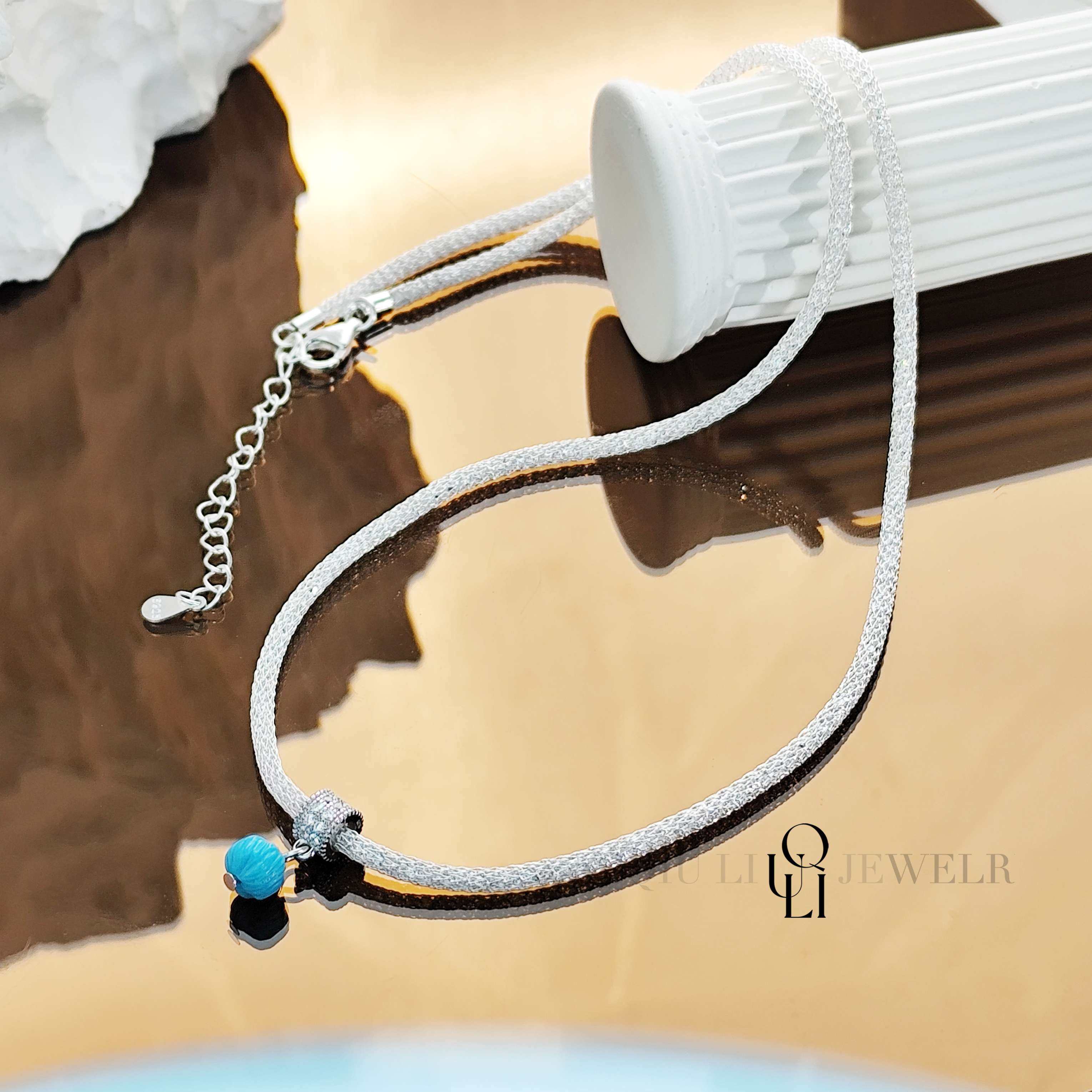 邱黎 ·「美松」925银时尚银河系南瓜珠绿松石吊坠项链1h5582