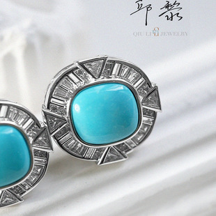 邱黎 ·【黎明】925银冬日清冷感方包形微沁美松绿松石耳钉1h6339