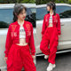 爵士跳舞穿搭秋冬kpop女团打歌服街舞短外套红色年会舞蹈队演出服