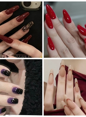 中国风假指甲贴片气质红色猫咪星星显手白美甲贴片可拆卸甲片24片