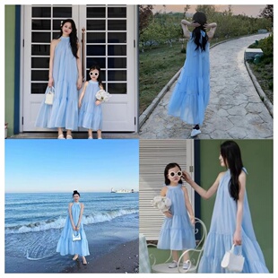 三亚海滩特别得沙滩海边度假明星同款亲子装母女装高端炸街连衣裙