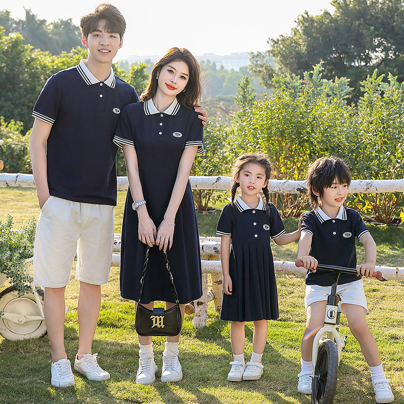 亲子装新款夏装一家三四口母子母女连衣裙校园运动会活动套装园服