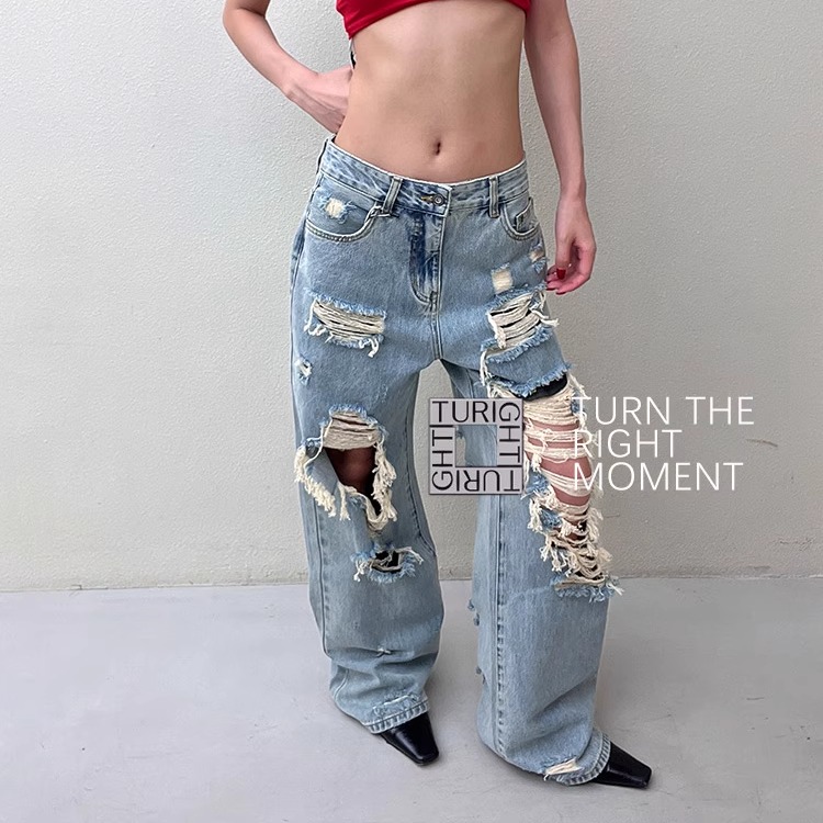 TURIGHT买手店25SS现货senseaweek设计师品牌 破洞牛仔裤