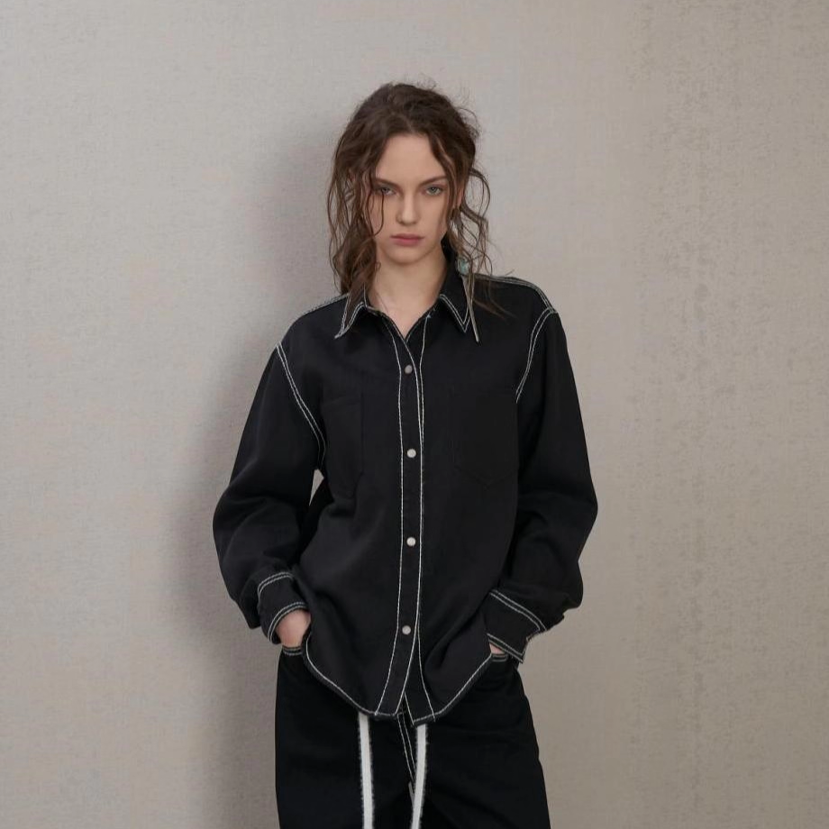 SENSEAWEEK 马海毛漫画牛仔衬衫