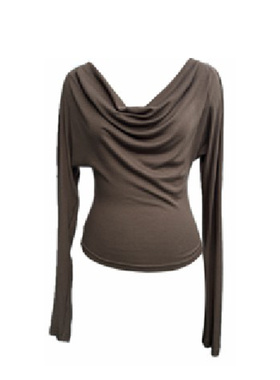 DEPLUMER 棕色荡领长袖毛衣