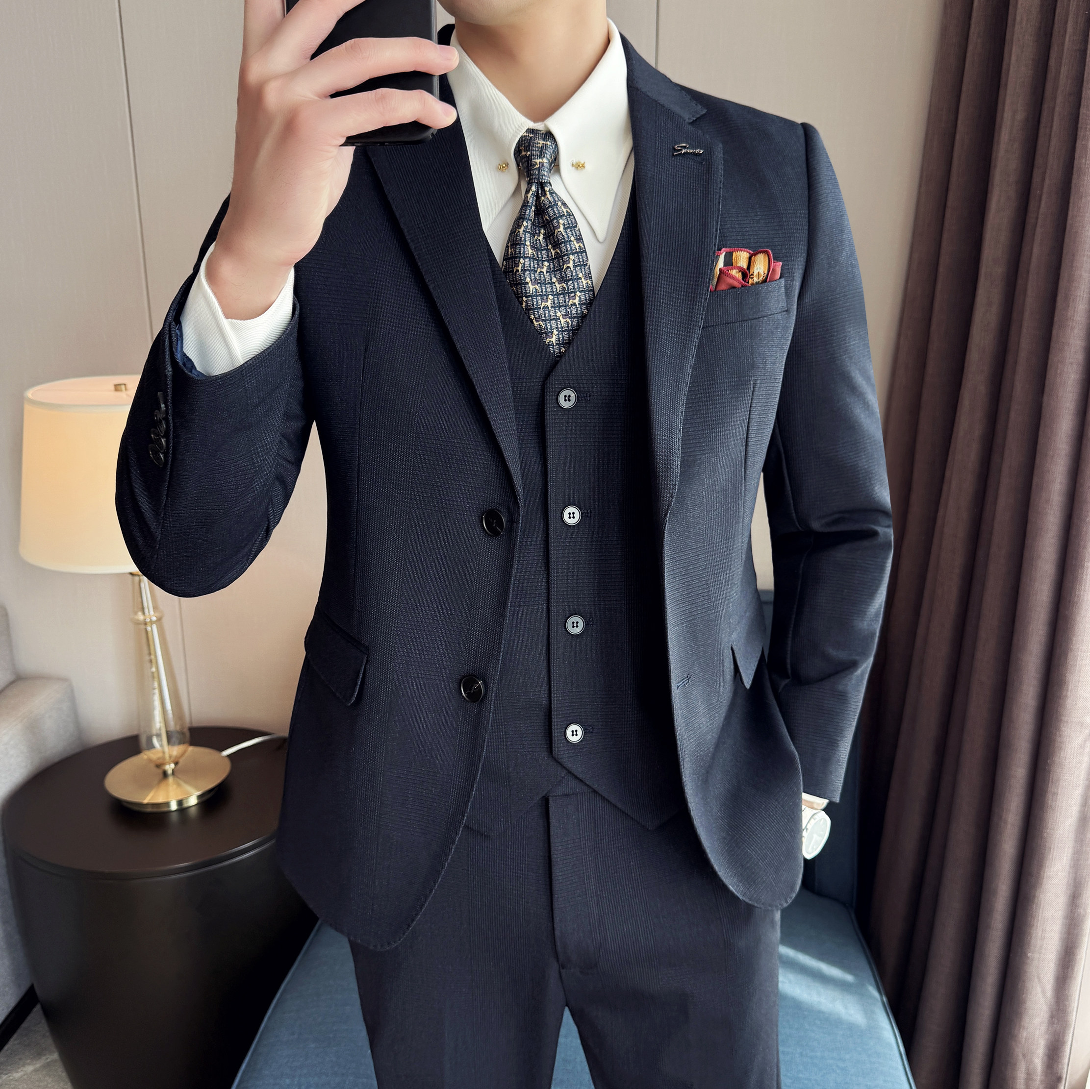 2026春夏季西装套装男士高级感商务正装新郎结婚上班通勤休闲西服