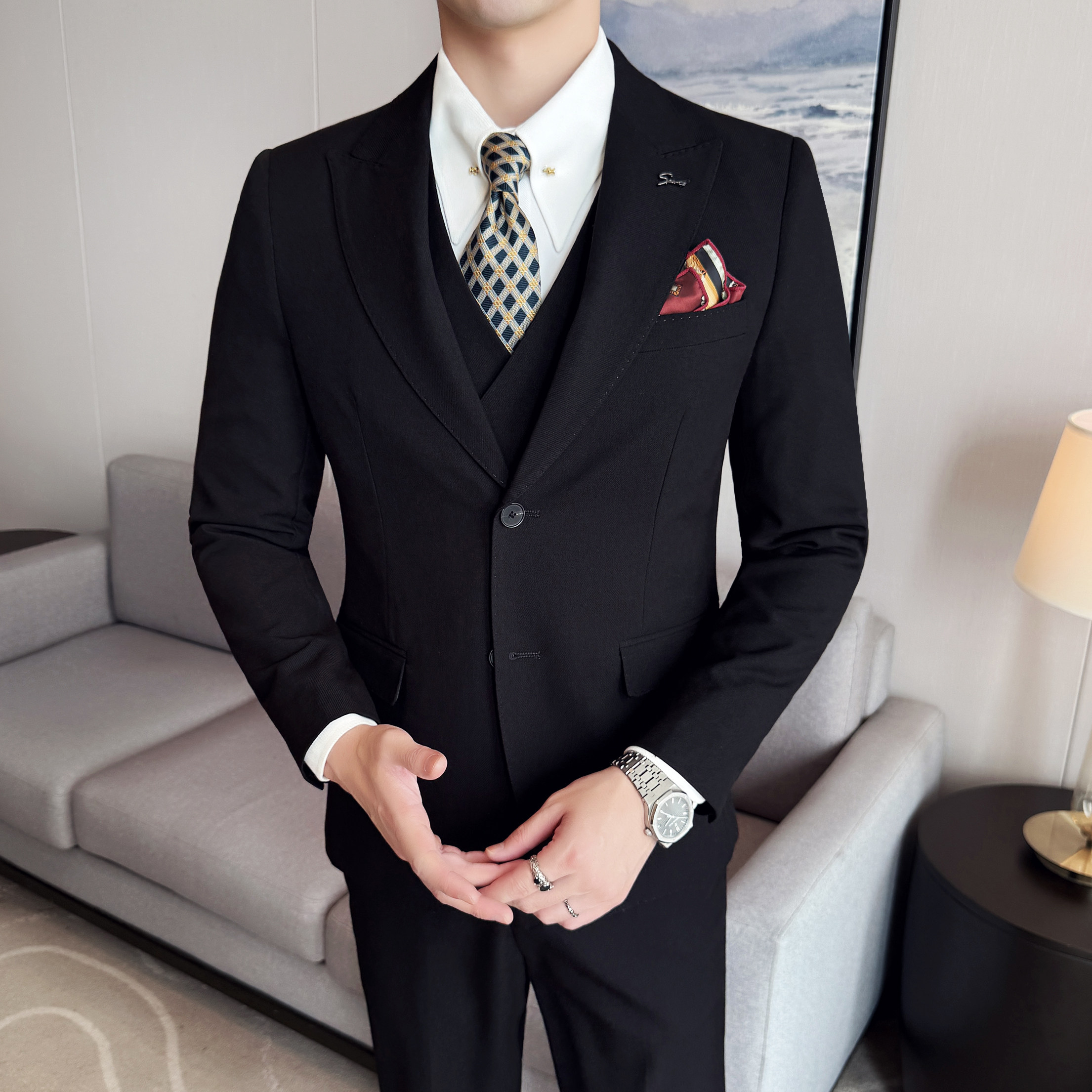 西服套装男修身西装新郎结婚礼服