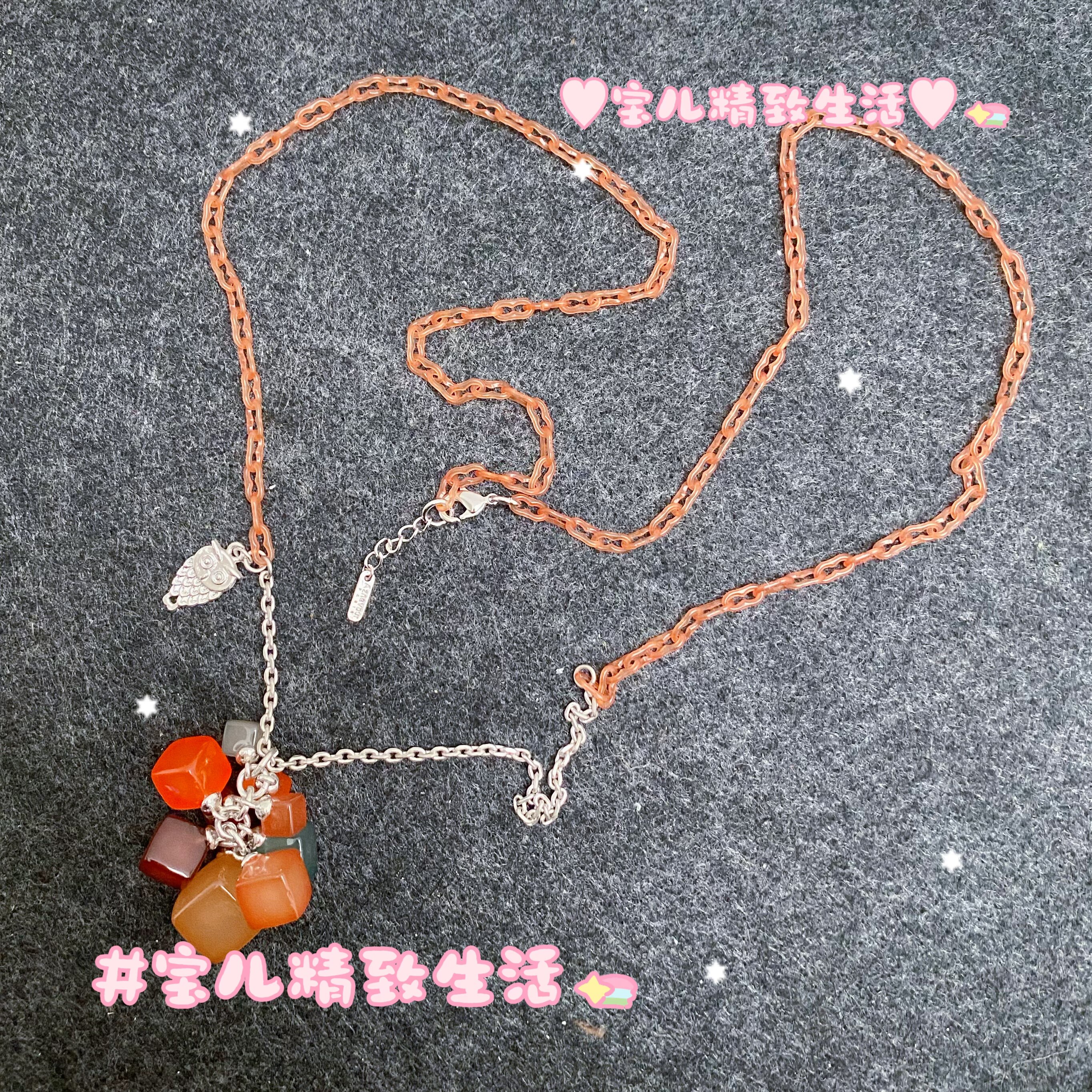 韩国饰品 GRAIN de BEAUTE AZNAVOUR 糖果色方块猫头鹰项链毛衣链