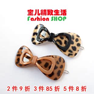 韩国发饰 GRAIN de BEAUTE AZNAVOUR 双层蝴蝶结豹纹发夹边夹顶夹