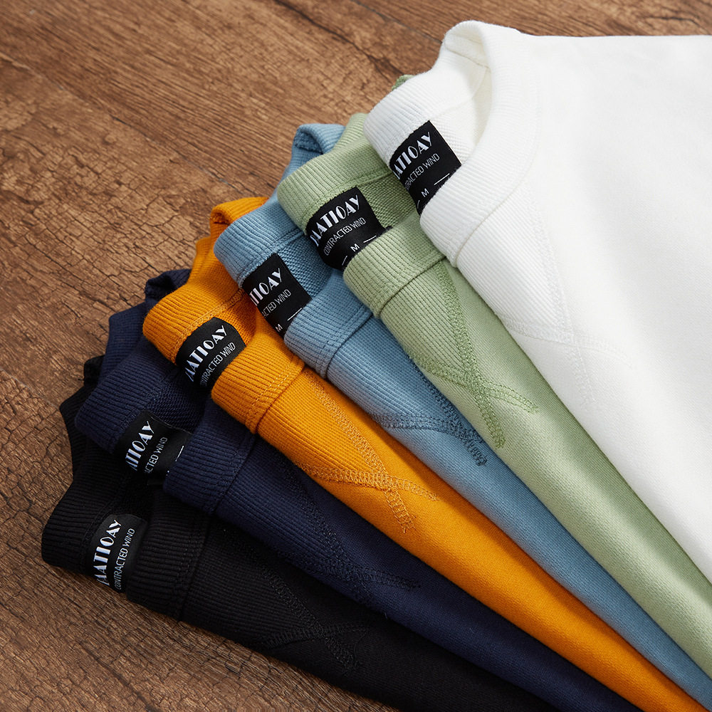 360g纯棉重磅毛圈卫衣秋季男女款美式复古咔叽倒三角纯色圆领上衣