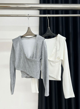 NKC.欧洲站小众南油高端交叠连帽上衣微喇裤烫钻牛奶绒长裤套装女