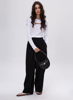 NKC.欧洲站小众FANLEONA镂空长袖T恤压褶设计感宽松弯刀裤套装女