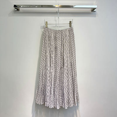 NKC.欧洲站小众经典格纹轻盈雪纺纱长裙拼色格子褶皱压褶半身裙潮