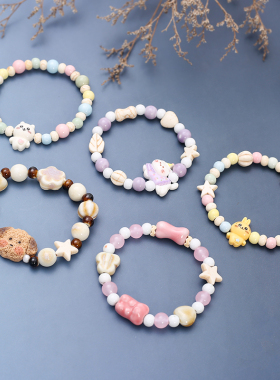 可爱卡通陶瓷小猫咪手链女款小众ins设计感冷门手串珠跨境饰品