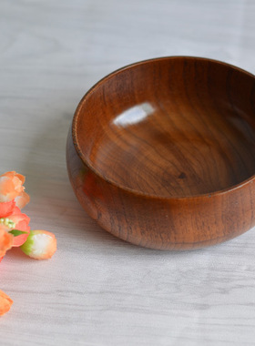 日式实木大碗 茶洗木碗 木钵汤碗 整木果盘泡面碗 木碗儿童饭碗