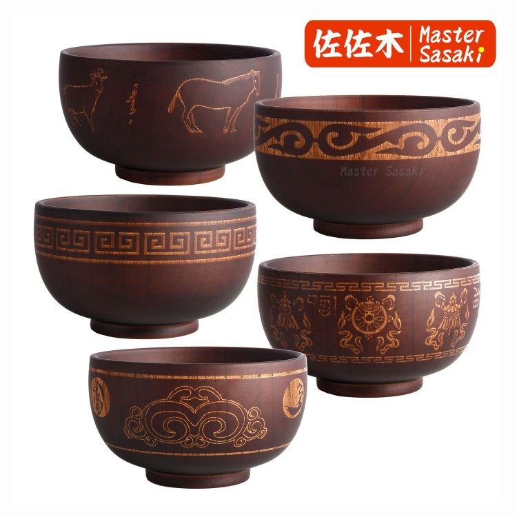 民族风木头木碗 雕刻花纹蒙餐专用实木餐具 蒙古族木制奶茶碗包邮图片