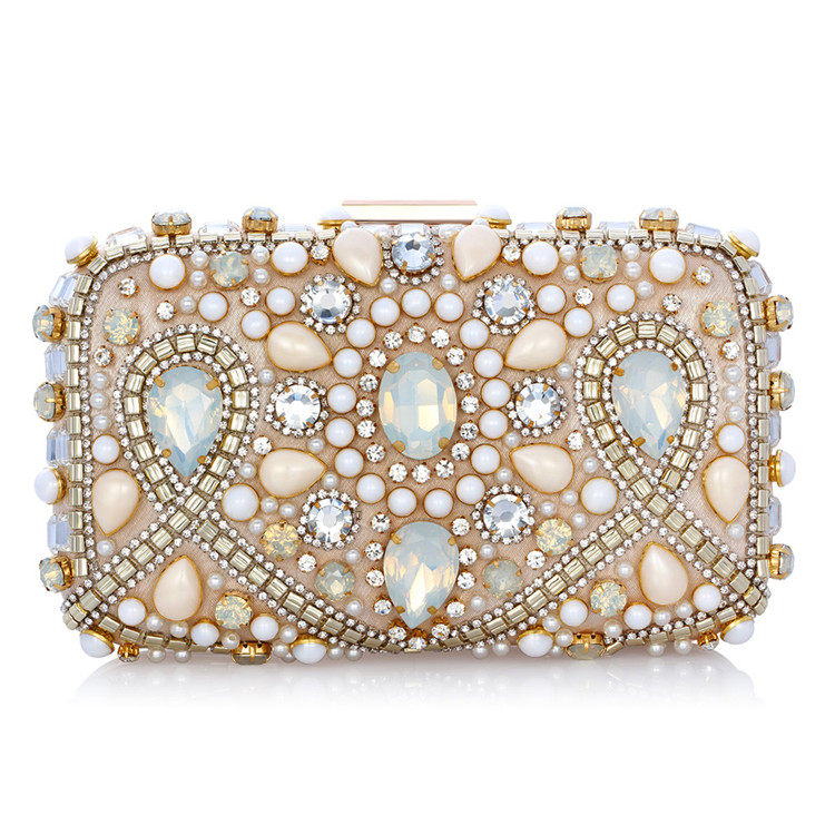 欧美重工珠绣丝绸串珠晚宴包 手工钉珠镶钻时尚宴会包 名媛手拿包