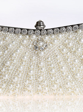 浪漫白色珍珠包 新娘包包结婚包晚宴礼服包手拿链条包 甜美淑女