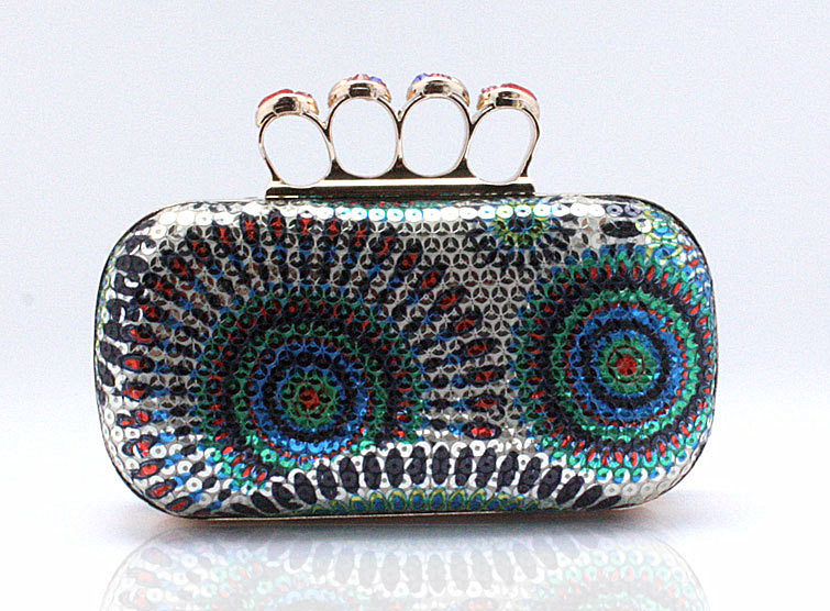 异域风情 彩色亮片宝石 戒指指环扣晚宴包 晚装包手拿包 女式手包