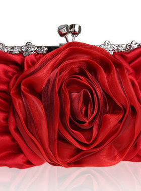 大红色新娘婚庆礼金包花朵水钻 礼服包晚宴包 伴娘包 链条淑女包