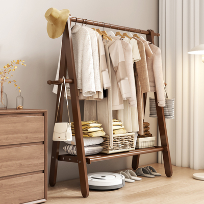 榉木衣帽架落地实木挂衣架可折叠