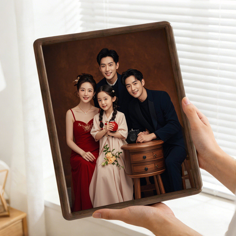 实木全家福相框摆台高级感黑胡桃洗照片6寸8寸相片打印纪念装裱框