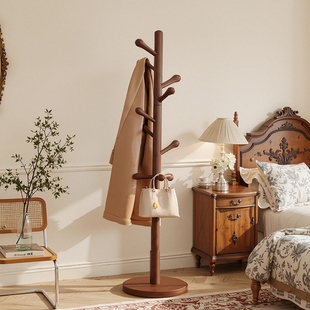 全榉木衣帽架家用立柱简易衣服挂架卧室房间挂衣架小型入户挂包架