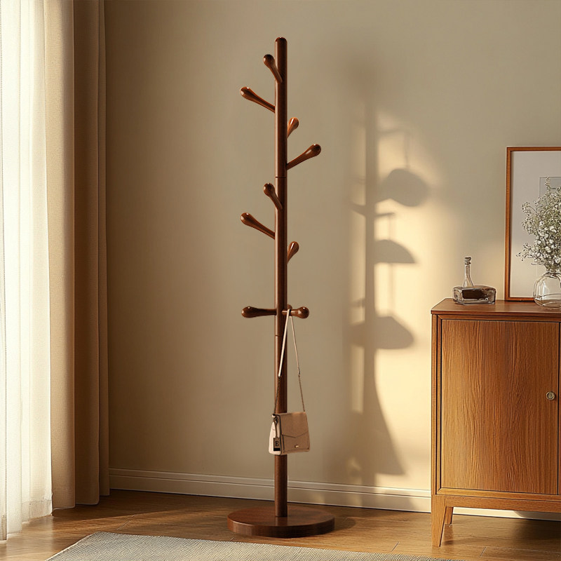 美式复古立柱式衣帽架家用落地挂衣架卧室内挂包架榉木衣架高级感,收纳整理,木质衣架,淘宝优惠券,粉丝福利购,淘宝优惠卷