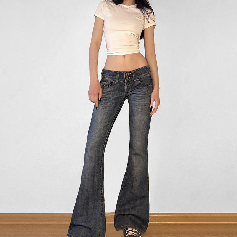 Y2K低腰牛仔裤喇叭裤微喇低腰瘦