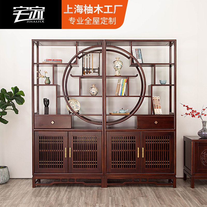 缅甸柚木家具新中式博古架客厅隔断架书柜多宝阁客厅展示柜茶叶架_虎窝淘