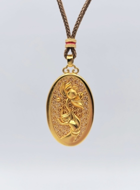 古法沙金镂空佛手莲花吊坠金店同款挂坠铜镀金仿黄金男女节日礼物