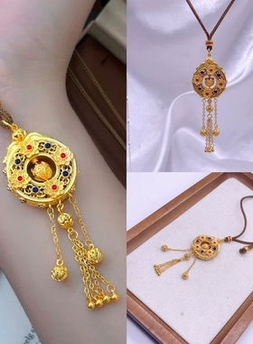 越南沙金珐琅花丝莲心转运珠吊坠新中式莲韵承福流苏毛衣项链送礼