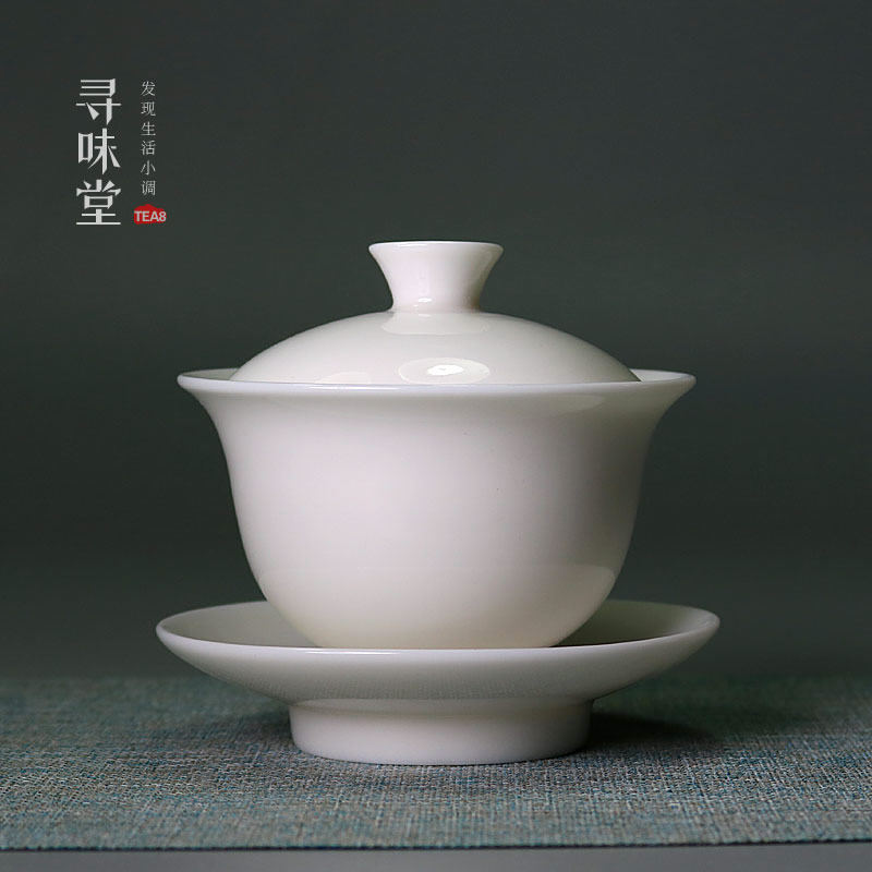 羊脂玉瓷盖碗｜高档白瓷手工三才碗茶备茶碗象牙白茶具 温润如玉