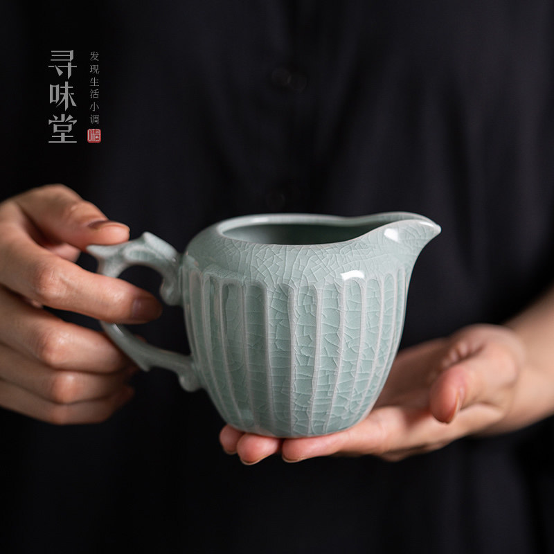 粉青汝窑公道杯｜高档亮釉开片汝瓷茶海匀杯复古中式家用功夫茶具
