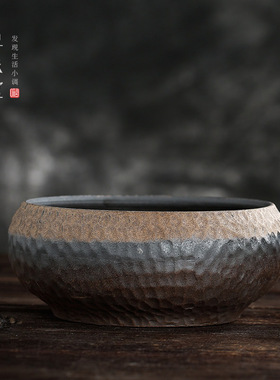 鎏金粗陶小茶洗｜复古手工古早烧铁釉杯洗建水笔洗水盂陶瓷茶具