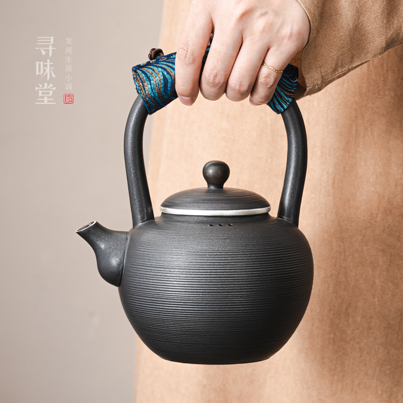 矾黑银彩烧水壶煮茶壶提梁壶