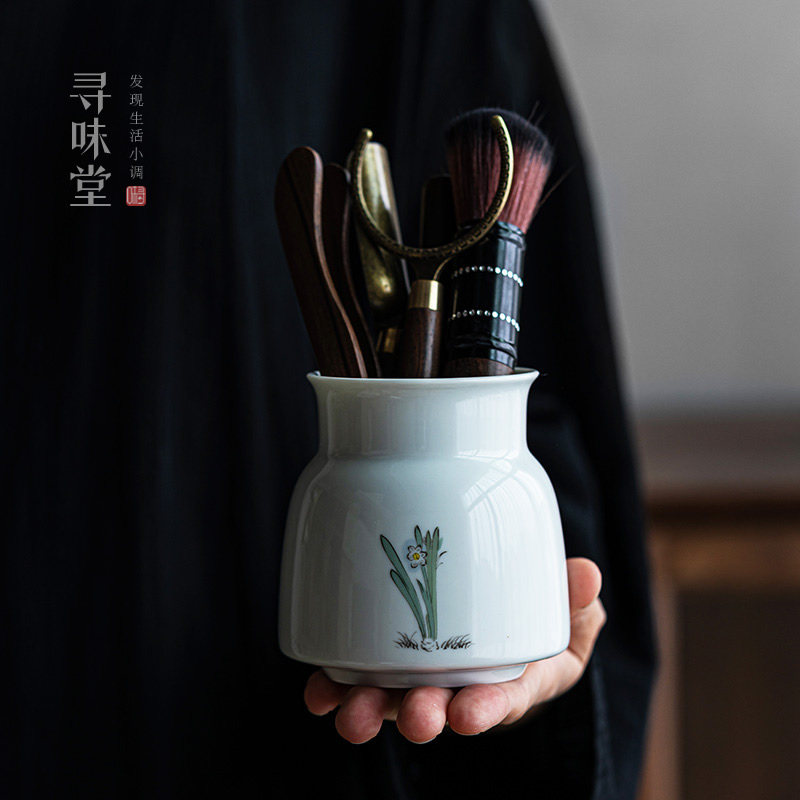 雅趣影青茶道筒配件六君子图片