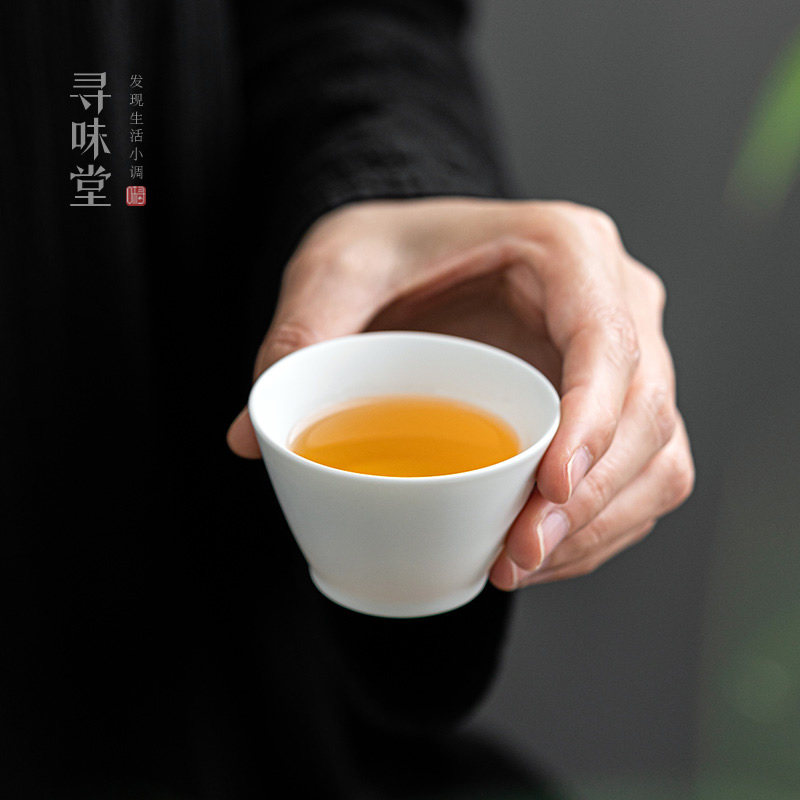 哑光白描金窗花品茗杯｜简约中式小茶杯家用陶瓷泡茶功夫茶具茶盏