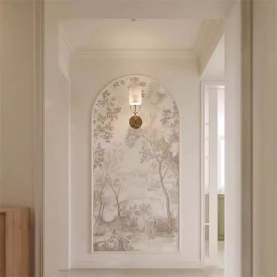 法式树林墙布复古南洋风卧室客厅背景墙壁纸玄关墙纸手绘定制壁画