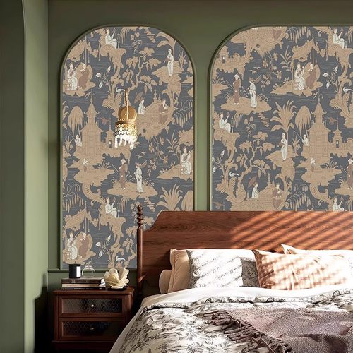 中古国风背景墙壁纸法式卧室复古人物墙布壁画客餐厅无缝壁布墙纸