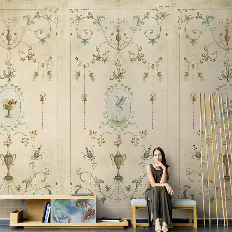 美式手绘法式壁纸水果网红小碎花客厅电视背景墙壁画无缝沙发墙纸,家装主材,定制壁画,淘宝优惠券,粉丝福利购,淘宝优惠卷