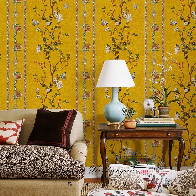 美式法式条纹复古碎花壁纸欧式轻奢墙布墙纸卧室客厅背景定制壁画