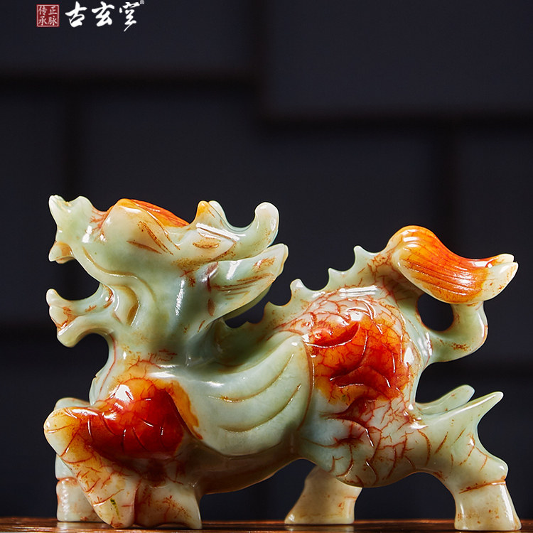 古玄空岫玉麒麟摆件家居饰品装饰玉石卧室书房书桌办公桌送礼佳品