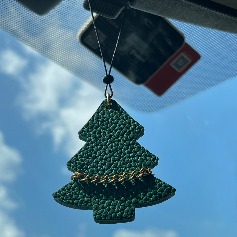 牛皮圣诞树车载挂件真皮汽车挂饰车内后视镜挂坠车内吊饰平安树