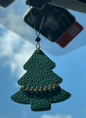 牛皮圣诞树车载挂件真皮汽车挂饰车内后视镜挂坠车内吊饰平安树