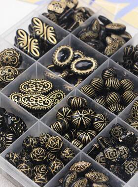 复古vintage巴洛克【黑色系列】描金玫瑰花鱼串珠diy手工手链项链