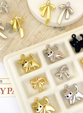 ins高级感小猫大小蝴蝶结吊坠挂件diy手链项链耳饰品坠子配件材料