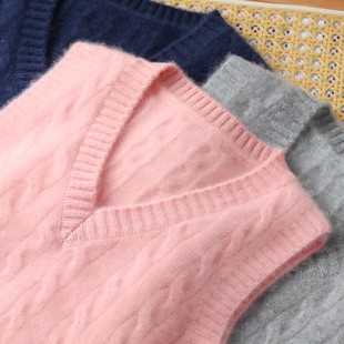 儿童100%纯羊毛马甲男童V领女童背心毛衣加厚扭花针织提花坎肩衫