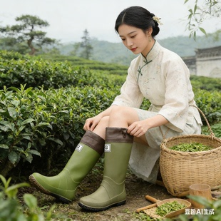 采茶专用鞋干农活成人雨靴高筒水靴男女涉水鞋可折叠防水防滑插秧